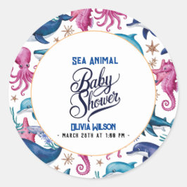 水モダンエレガント色の海の動物の赤ちゃんシャワー5 ラウンドシール
