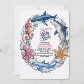 水モダンエレガント色の海の動物の赤ちゃんシャワー5 招待状 (正面)