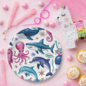 水モダンエレガント色の海の動物の赤ちゃんシャワー6 ペーパープレート (パーティー)