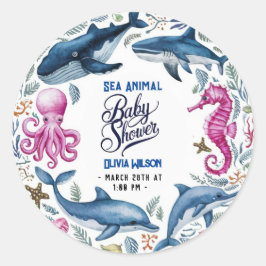 水モダンエレガント色の海の動物の赤ちゃんシャワー6 ラウンドシール