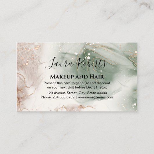 水モダンエレガント色の緑と金ゴールド 割引カード (裏面)