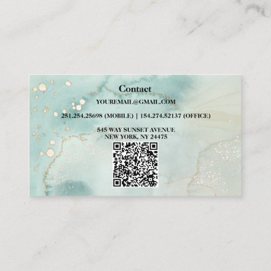 水モダンエレガント色の緑と金ゴールド 名刺 (裏面)