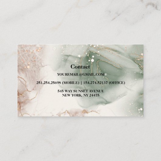 水モダンエレガント色の緑と金ゴールド 名刺 (裏面)