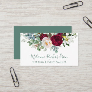 水モダンエレガント色の緑のバーガンディフローラ 名刺