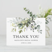 水モダンエレガント色の緑のブライダルシャワー サンキューカード (スタンド正面)