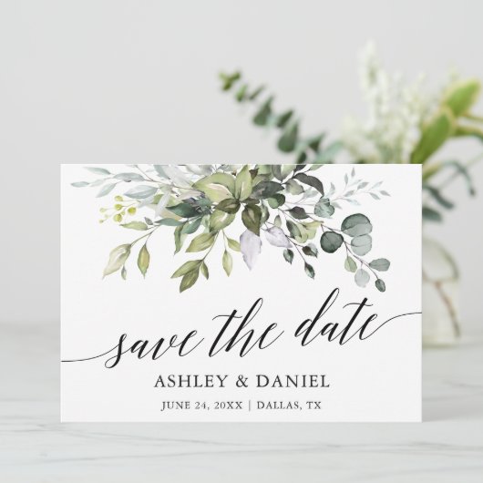 水モダンエレガント色の緑の書道 セーブザデート (スタンド正面)