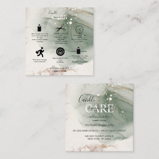 水モダンエレガント色の緑の気にキャンドル スクエア名刺 (正面/裏面)
