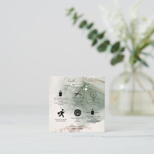 水モダンエレガント色の緑の気にキャンドル スクエア名刺 (スタンド正面)