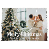 水モダンエレガント色の葉写真クリスマス ラージペーパーバッグ (正面)