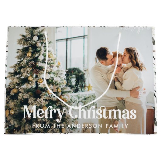 水モダンエレガント色の葉写真クリスマス ラージペーパーバッグ (正面)