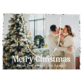 水モダンエレガント色の葉写真クリスマス ラージペーパーバッグ (裏面)