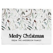 水モダンエレガント色の葉写真クリスマス ラージペーパーバッグ (裏面)