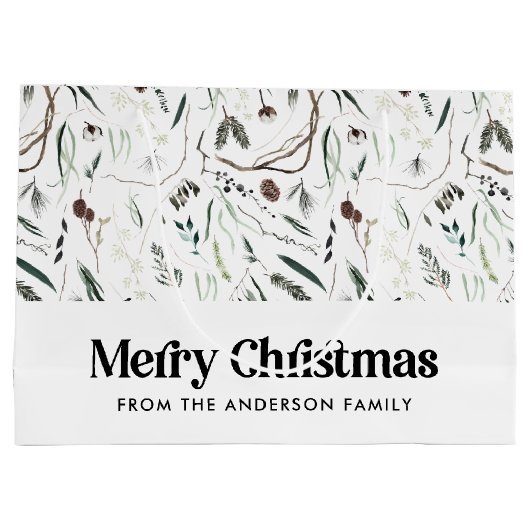 水モダンエレガント色の葉写真クリスマス ラージペーパーバッグ (裏面)