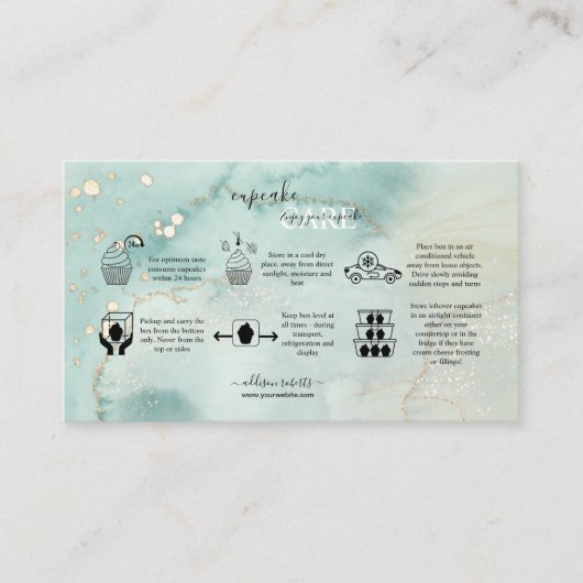 水モダンエレガント色グリーンカップケーキ気にブシン 名刺 (正面)