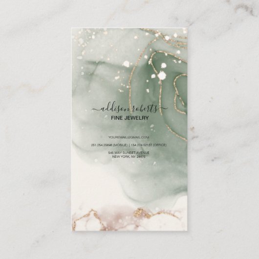 水モダンエレガント色グリーンジュエリー気に 名刺 (裏面)