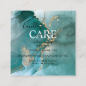 水モダンエレガント色ティール(緑がかった色)キャンド気にル スクエア名刺 (裏面)