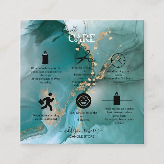 水モダンエレガント色ティール（緑がかった色）キャンド気にル スクエア名刺 (正面)