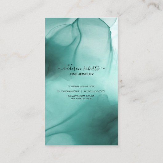 水モダンエレガント色ティール（緑がかった色）ジュエリー気にブシン 名刺 (裏面)