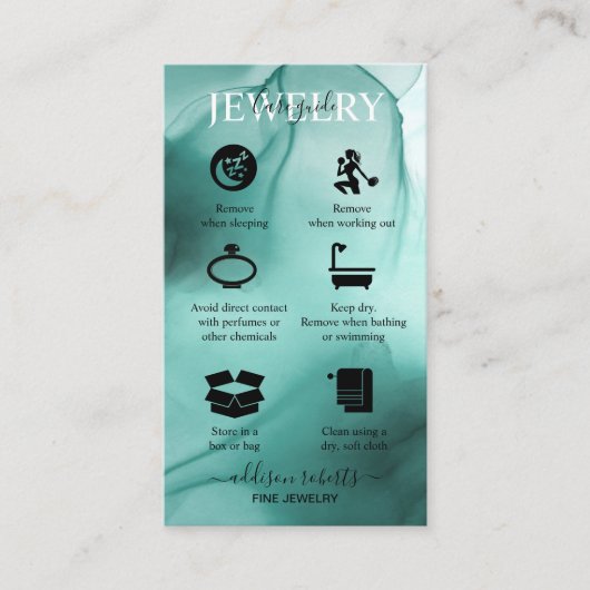 水モダンエレガント色ティール（緑がかった色）ジュエリー気にブシン 名刺 (正面)