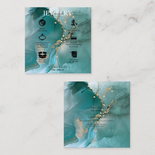 水モダンエレガント色ティール(緑がかった色)ジュエリー気に スクエア名刺 (正面/裏面)