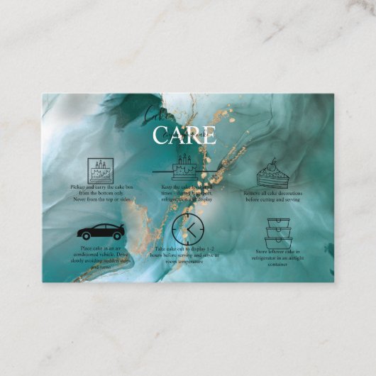 水モダンエレガント色ティール(緑がかった色)及び金ゴールドケーキ 名刺 (正面)