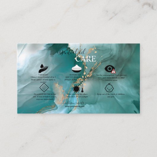 水モダンエレガント色ティール（緑がかった色）必須油 名刺 (正面)