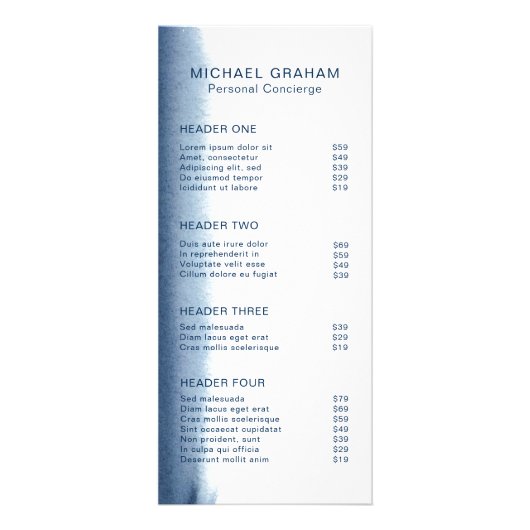 水モダンエレガント色ネイビー青の価格表 ラックカード (正面)