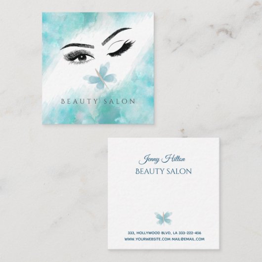 水モダンエレガント色バタフライ スクエア名刺 (正面/裏面)