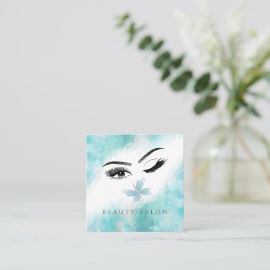 水モダンエレガント色バタフライ スクエア名刺 (スタンド正面)