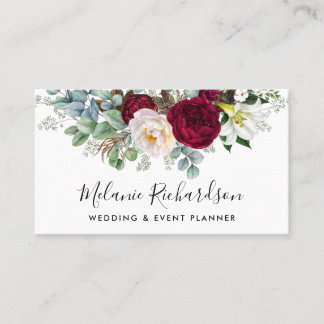 水モダンエレガント色バーガンディフローラ緑 名刺