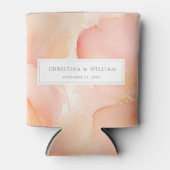 水モダンエレガント色ピーチフローラ結婚ズ 缶クーラー (正面)