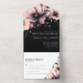 水モダンエレガント色フローラピ結婚ンク オールインワン招待状 (内側)