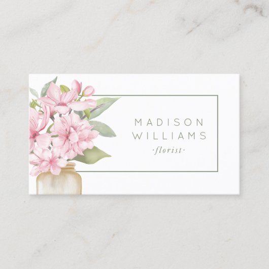 水モダンエレガント色フローラフローリストQRコード 名刺 (正面)