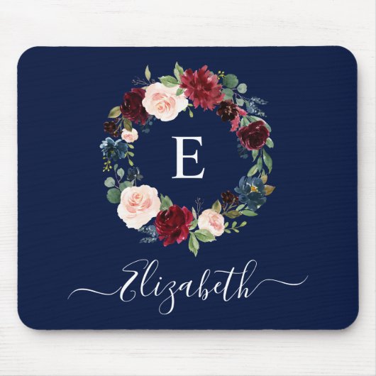 水モダンエレガント色フローラリースモノグラム マウスパッド (正面)