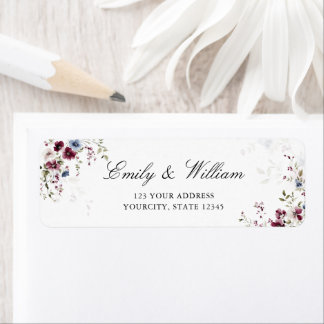 水モダンエレガント色フローラ差出人住所 ラベル