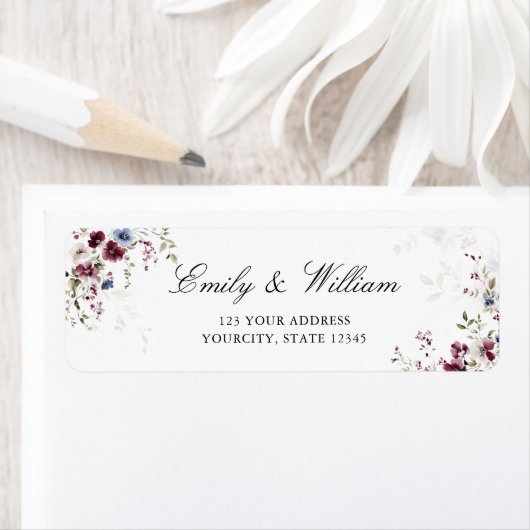 水モダンエレガント色フローラ差出人住所 ラベル (インサイチュ)