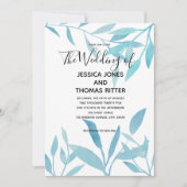 水モダンエレガント色フローラ青 招待状 (正面)