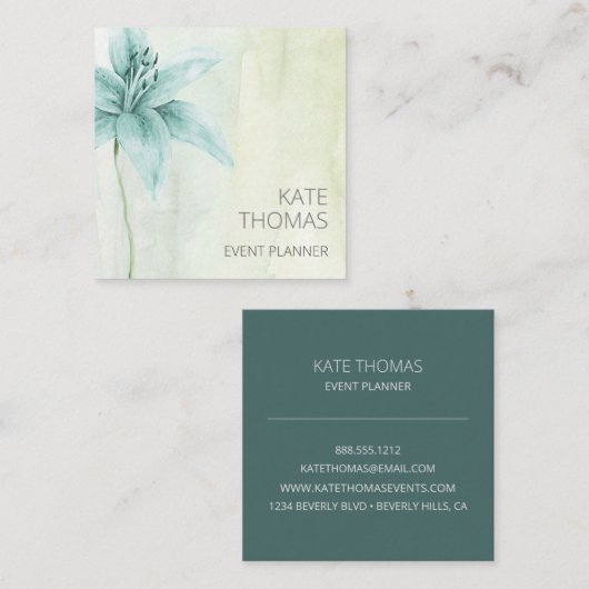 水モダンエレガント色フローラ スクエア名刺 (正面/裏面)