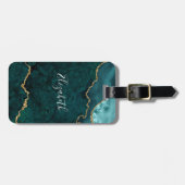水モダンエレガント色マーブルゲートティール（緑がかった色）金ゴールド ラゲッジタグ (正面横)