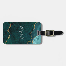 水モダンエレガント色マーブルゲートティール（緑がかった色）金ゴールド ラゲッジタグ