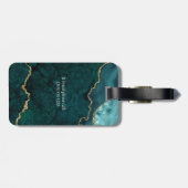 水モダンエレガント色マーブルゲートティール（緑がかった色）金ゴールド ラゲッジタグ (裏面横)