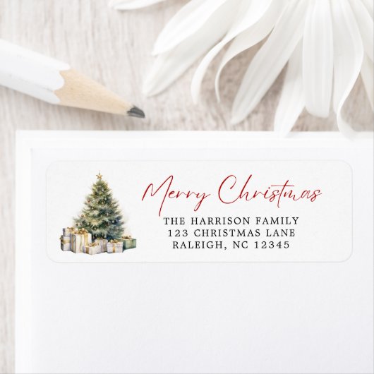 水モダンエレガント色メリークリスマスツリー ラベル (インサイチュ)