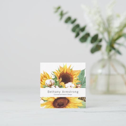 水モダンカラフル色ひまわり名刺 スクエア名刺 (スタンド正面)