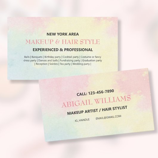 水モダンカラフル色メイクアップ&美容師 名刺