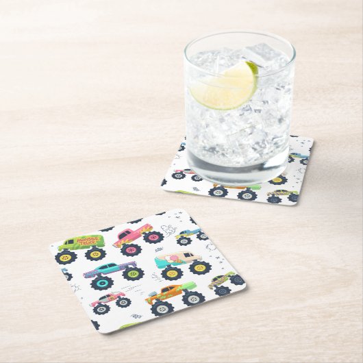 水モダンカラフル色モンスターカー スクエアペーパーコースター (インサイチュ)