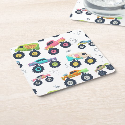 水モダンカラフル色モンスターカー スクエアペーパーコースター (アングル)