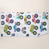 水モダンカラフル色モンスターカー ビーチタオル (正面)