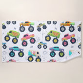 水モダンカラフル色モンスターカー ビーチタオル (正面)