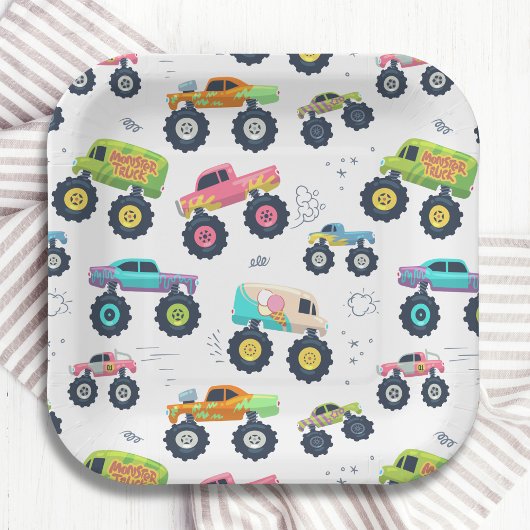 水モダンカラフル色モンスターカー ペーパープレート