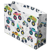 水モダンカラフル色モンスターカー ラージペーパーバッグ (裏面アングル)